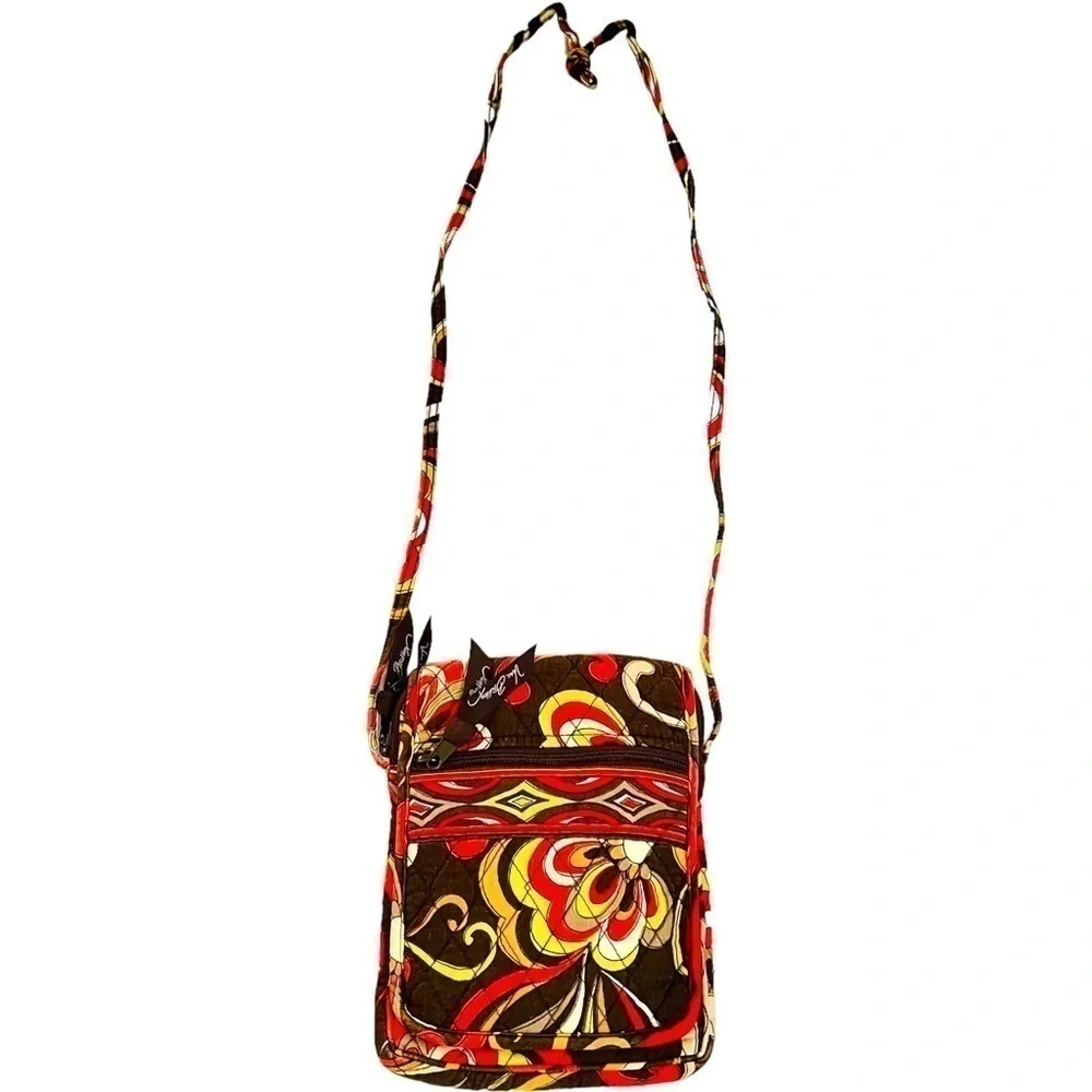 Vera Bradley Puccini Mini Crossbody Hipster Retried Brown Yellow Quilted Cotton